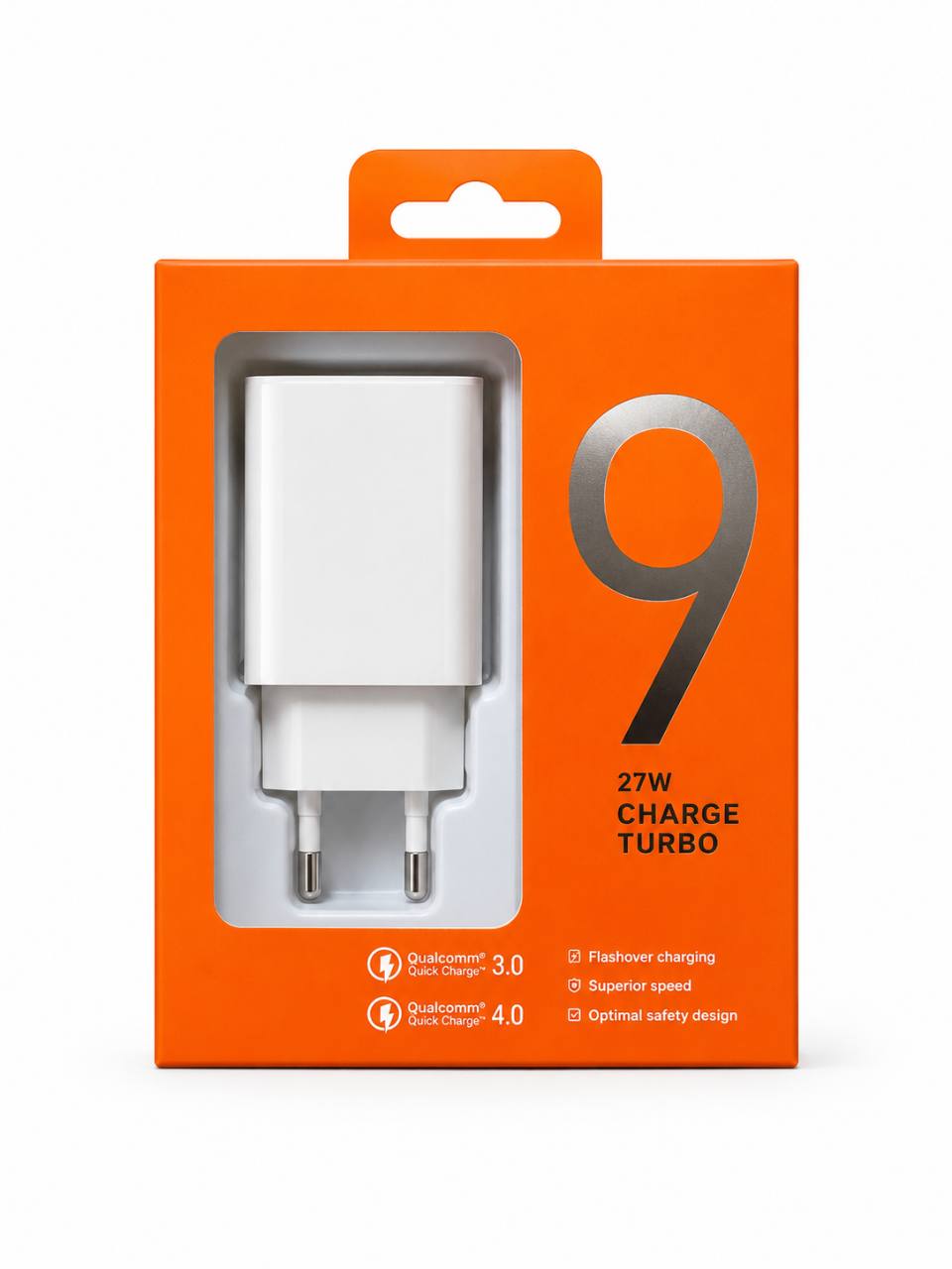 Empaque fotografiado de cargador Charge Turbo de 27 W